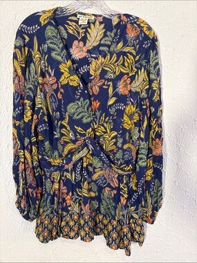 Bohemian Navy Floral Tunic Flattering silhouette 100% Rayon Fanciful Moody